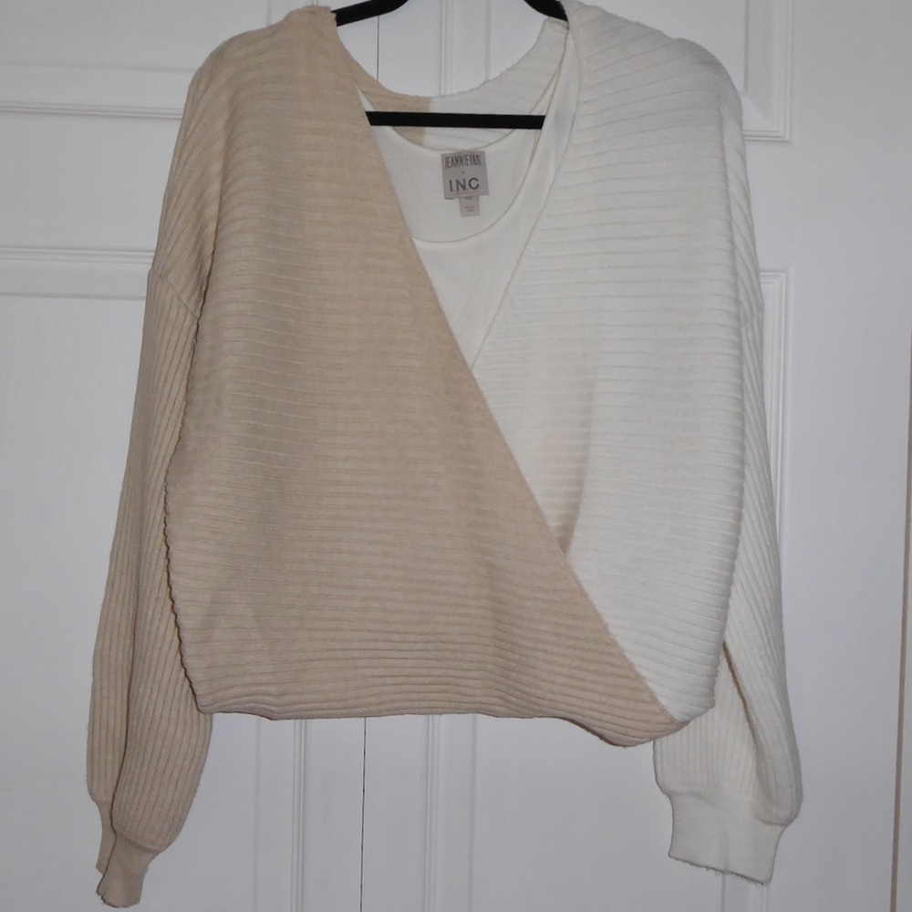 JEANNIE MAI X INC WRAP SWEATER BEIGE IVORY RIB BALLET 2-LAYER TANK SOFT PXL XL